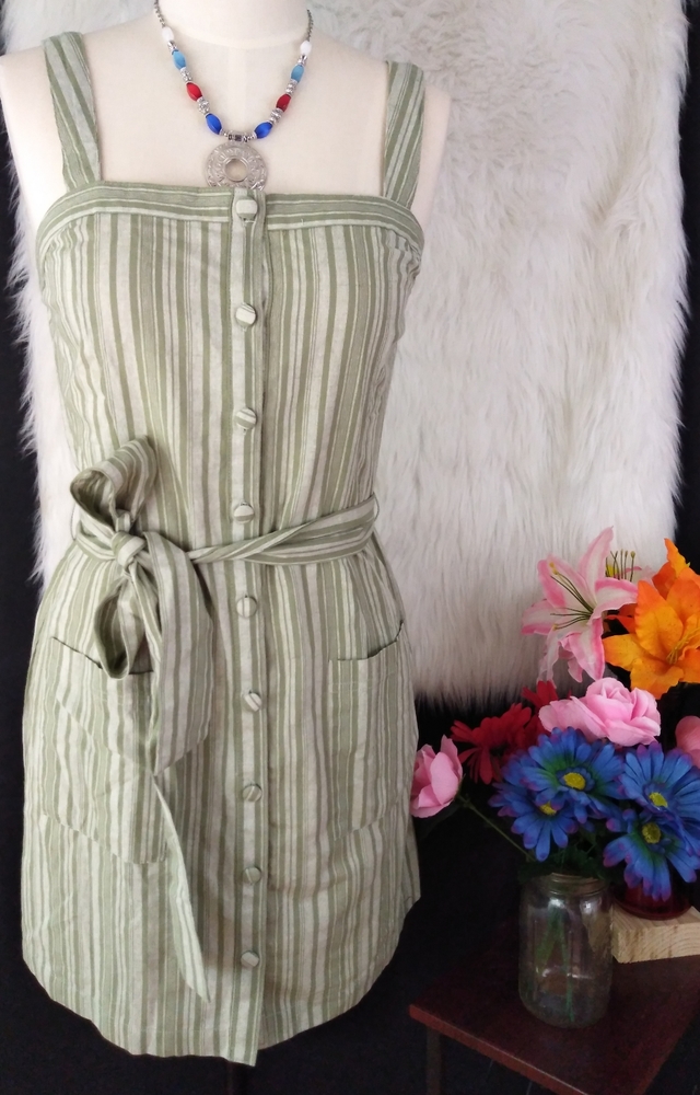 E & M Olive Striped button Down Dress Size M - Picture 3 of 9